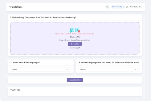 DocTranslator translation interface