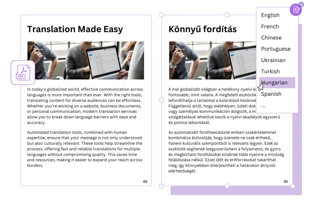 PDF'yi Macarcaya çevirme örneği